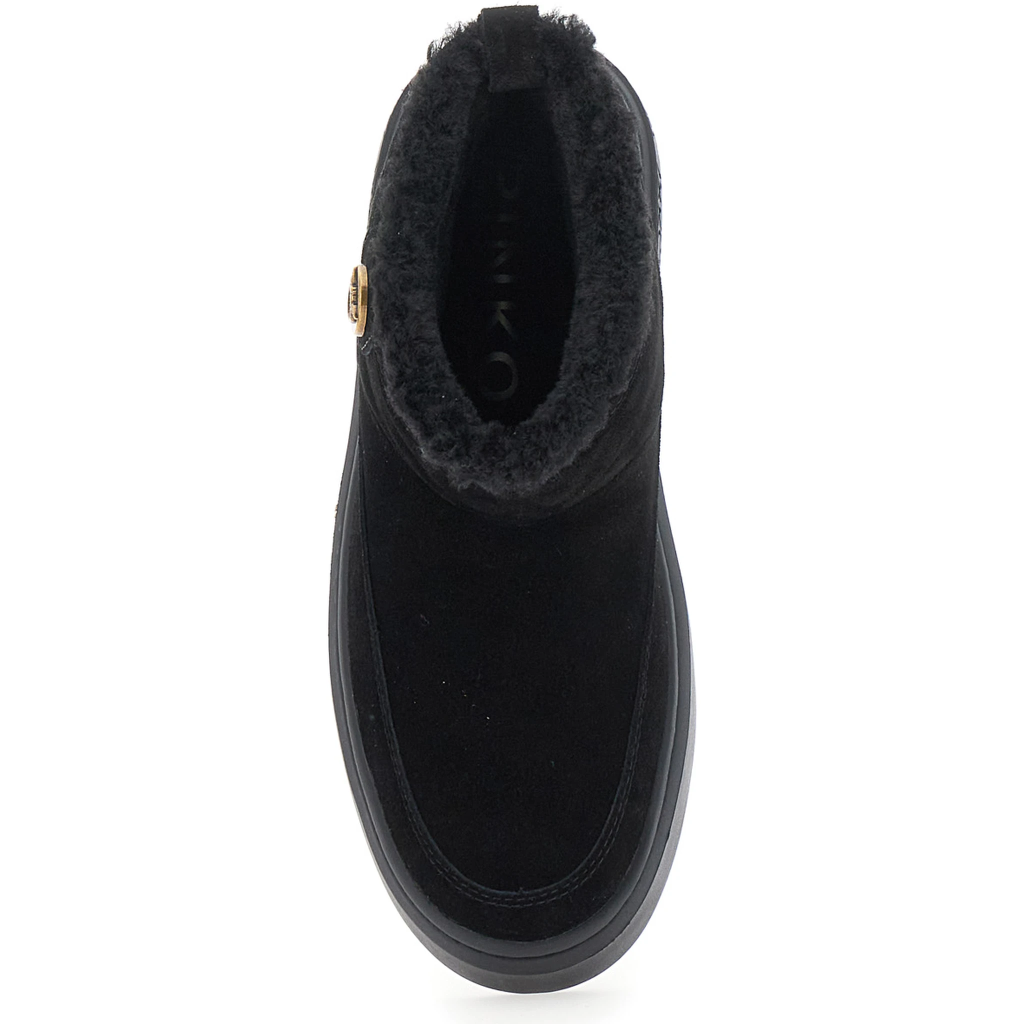 Yoko Black Ankle Boots with Love Birds Diamond Cut Patch and Fur Lining in Suede Woman