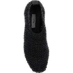 Black Woven Ballet Shoes with Pull-Tab at the Heel in Leather Woman