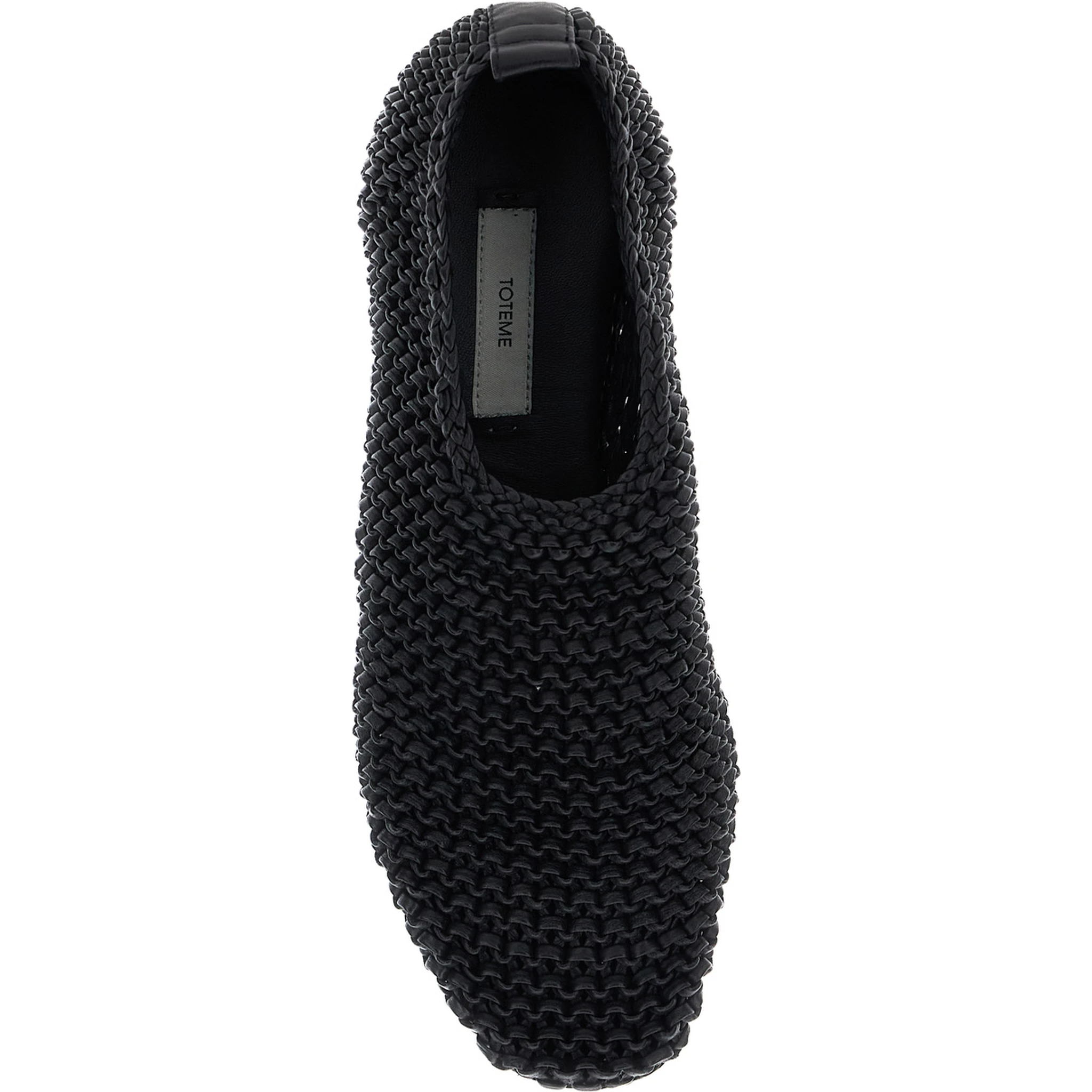 Black Woven Ballet Shoes with Pull-Tab at the Heel in Leather Woman