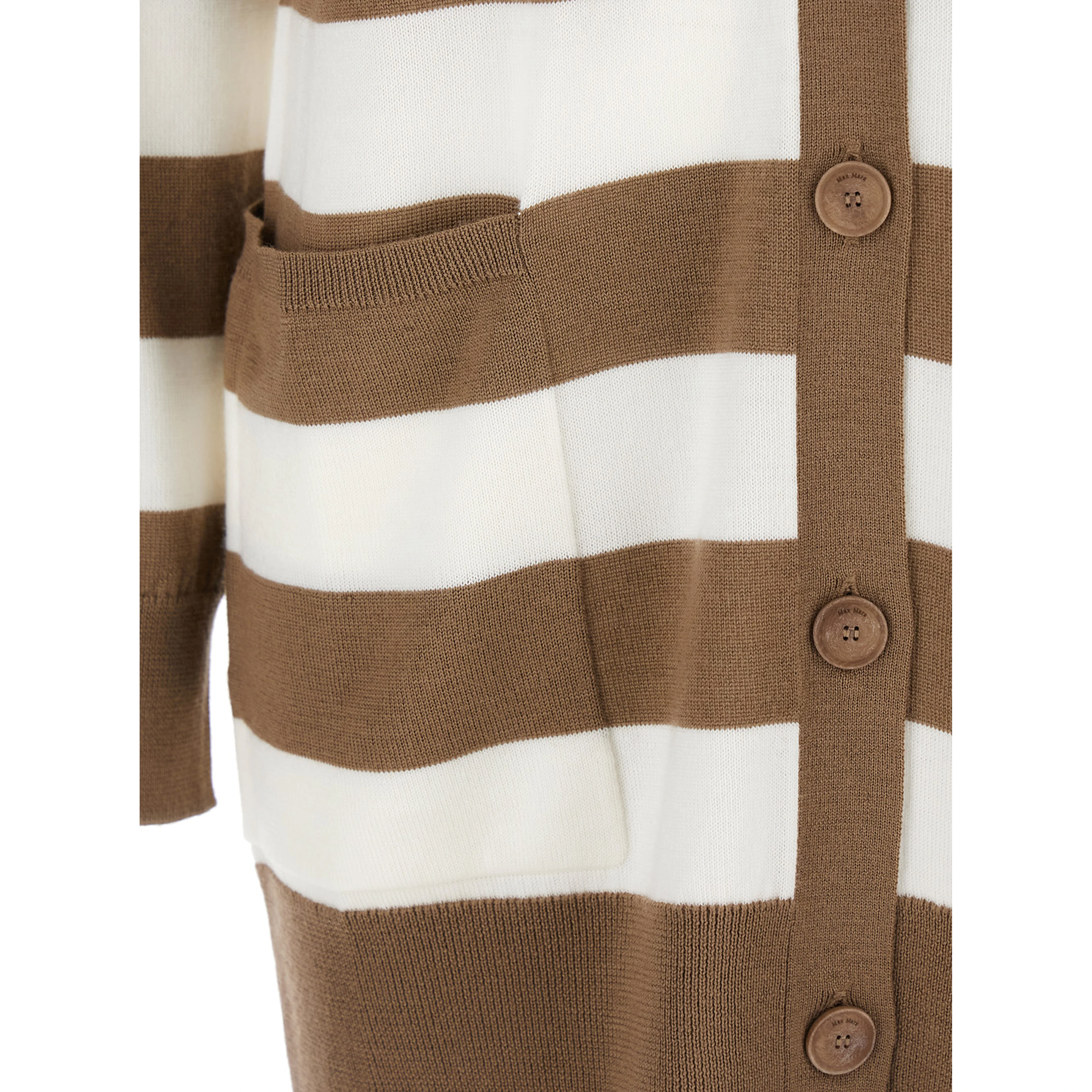 FiemmeBeige Cardigan with Rear Embroidery and All-Over Striped Motif in Wool Woman
