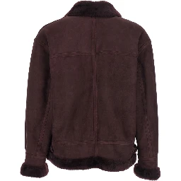 Sano Bordeaux Shearling Jacket with Belt Detail and Fur Trims in Suede Woman