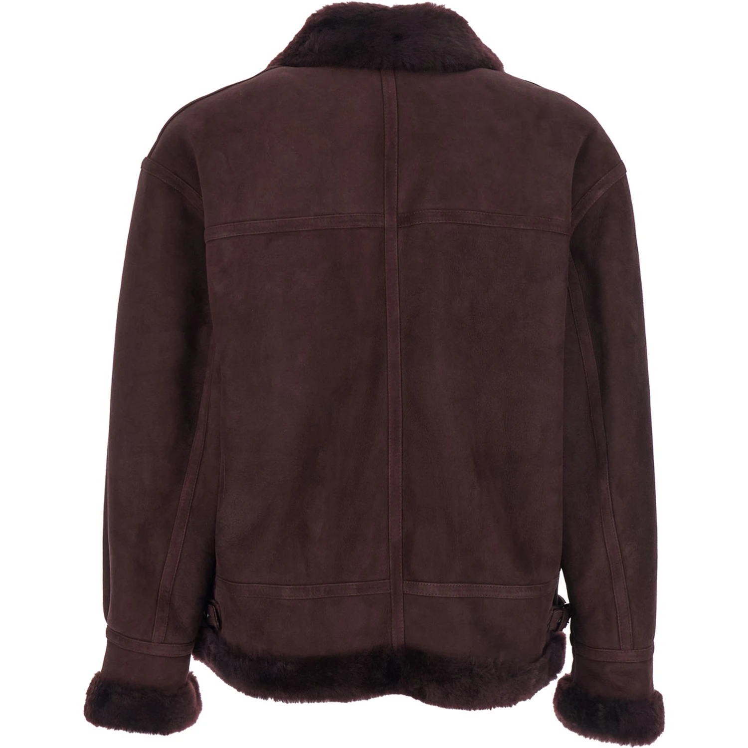 Sano Bordeaux Shearling Jacket with Belt Detail and Fur Trims in Suede Woman