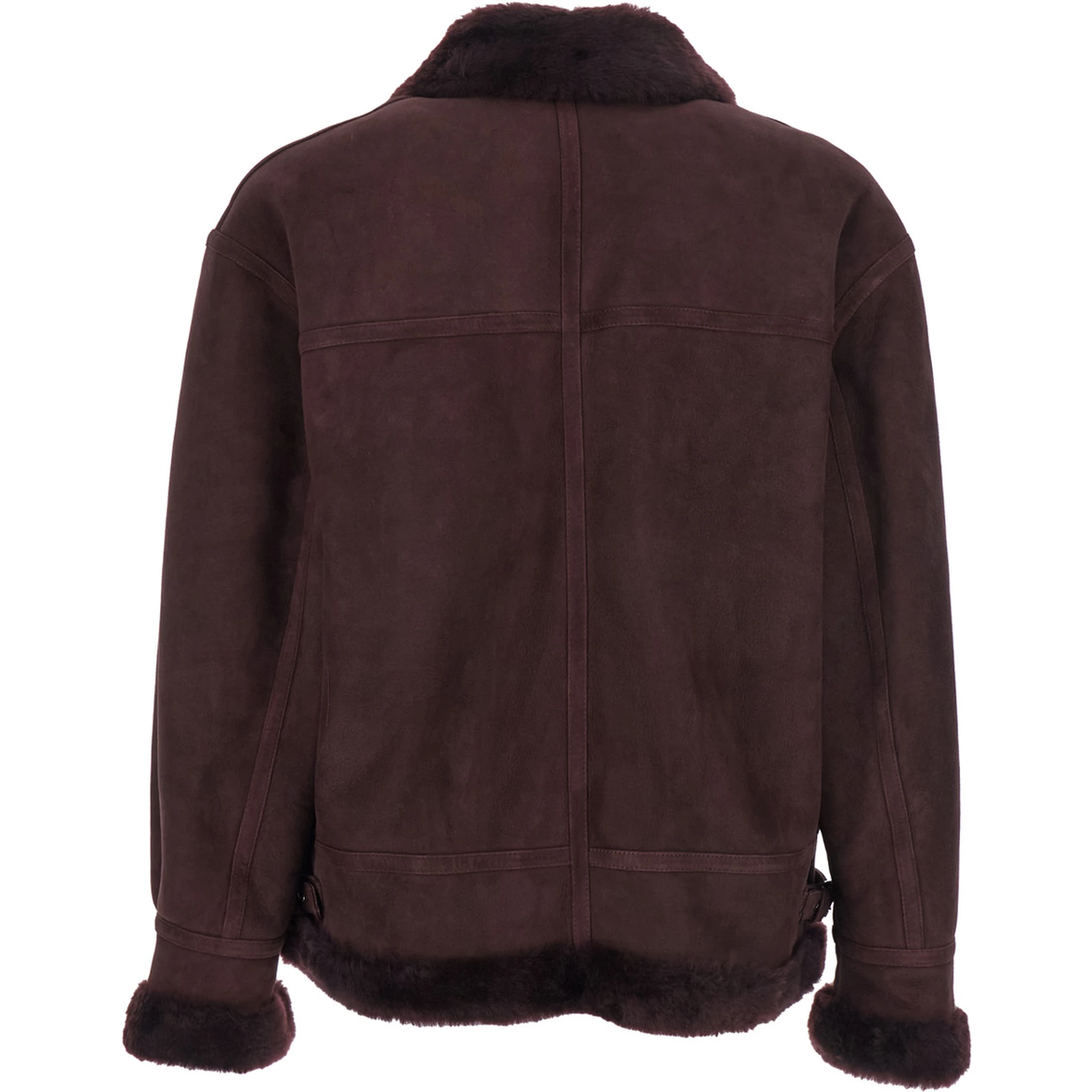 Sano Bordeaux Shearling Jacket with Belt Detail and Fur Trims in Suede Woman