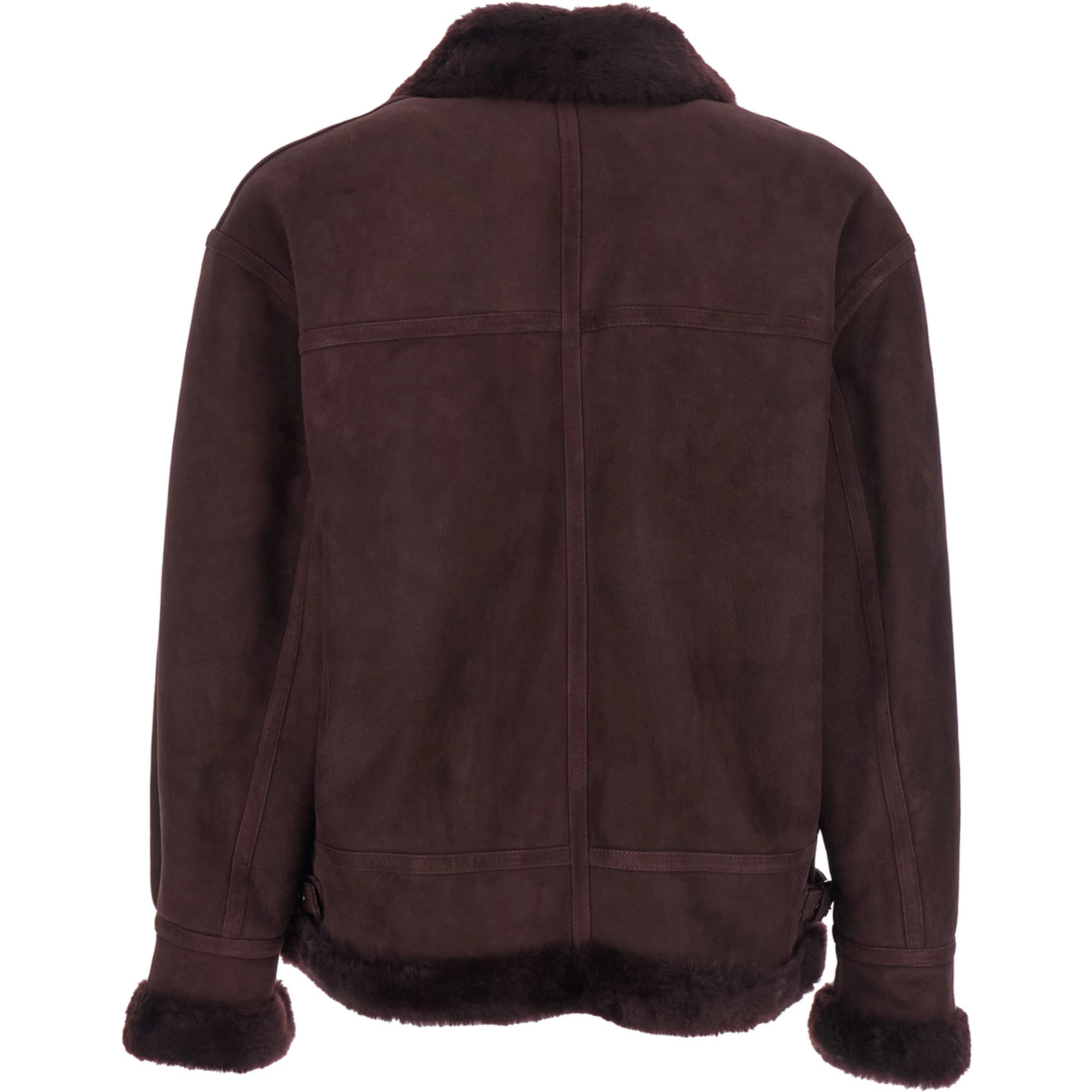 Sano Bordeaux Shearling Jacket with Belt Detail and Fur Trims in Suede Woman