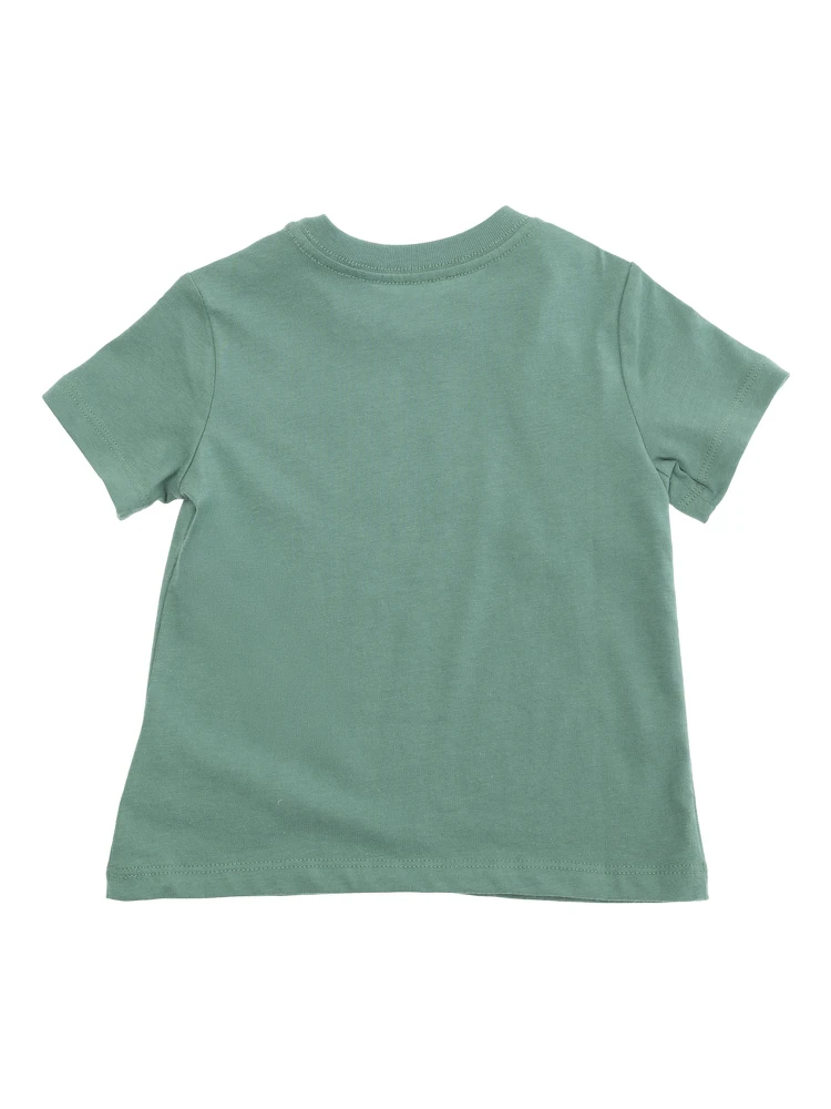 Green Crewneck T-Shirt with Maxi Logo Print on the Front in Cotton Baby alternative