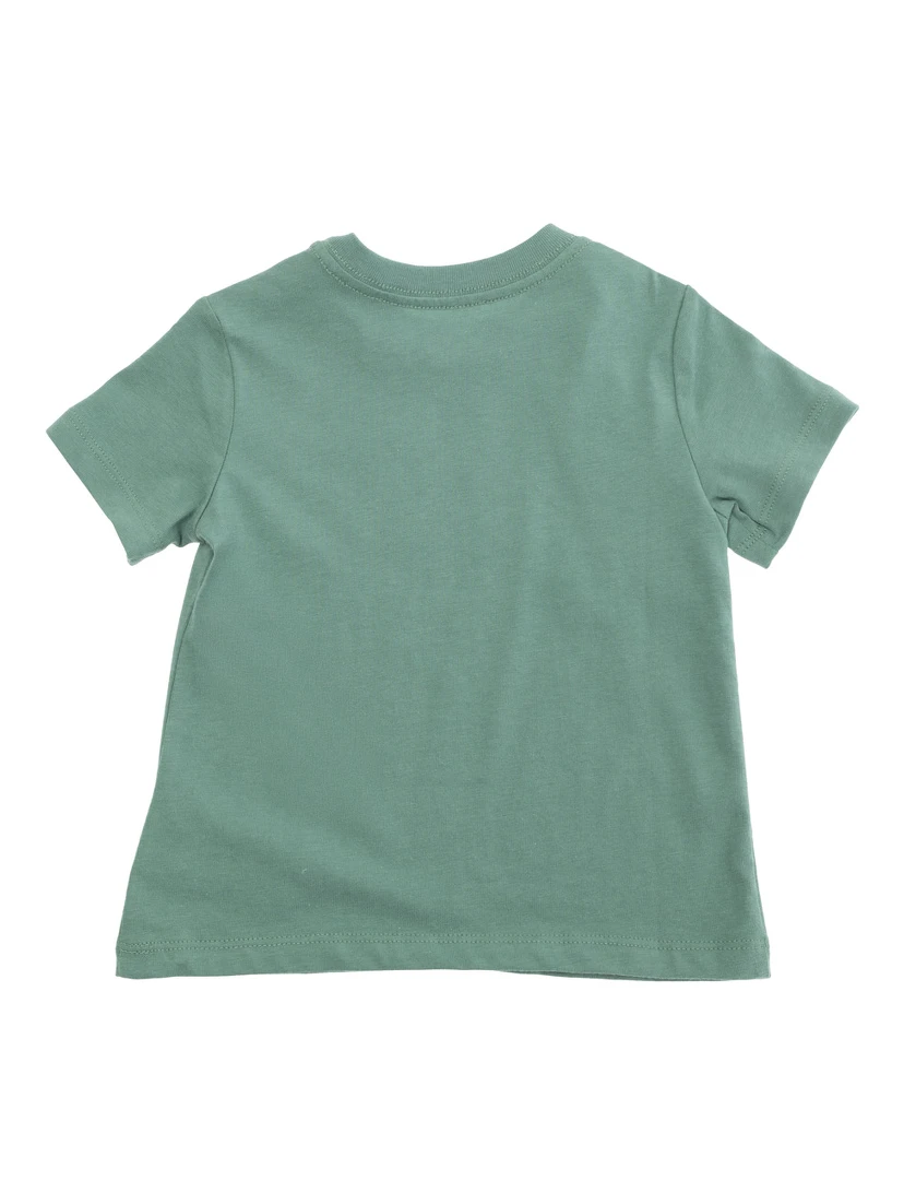Green Crewneck T-Shirt with Maxi Logo Print on the Front in Cotton Baby
