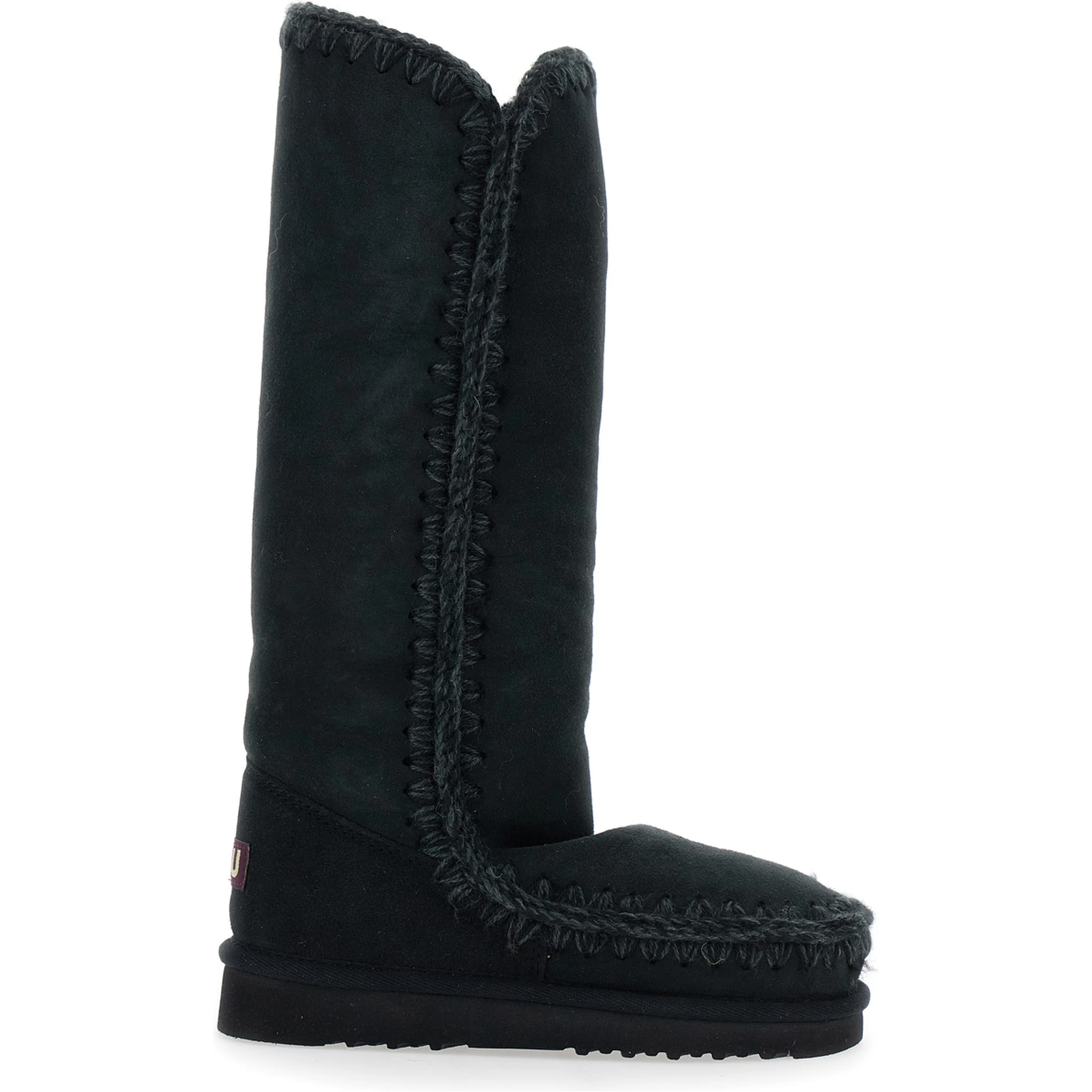 Eskimo Black Boots with Braided Effect and Logo Patch on the Rear in Leather Woman
