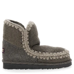 Eskimo Grey Ankle Boots with Crochet Details and Logo Patch on the Rear in Suede Woman