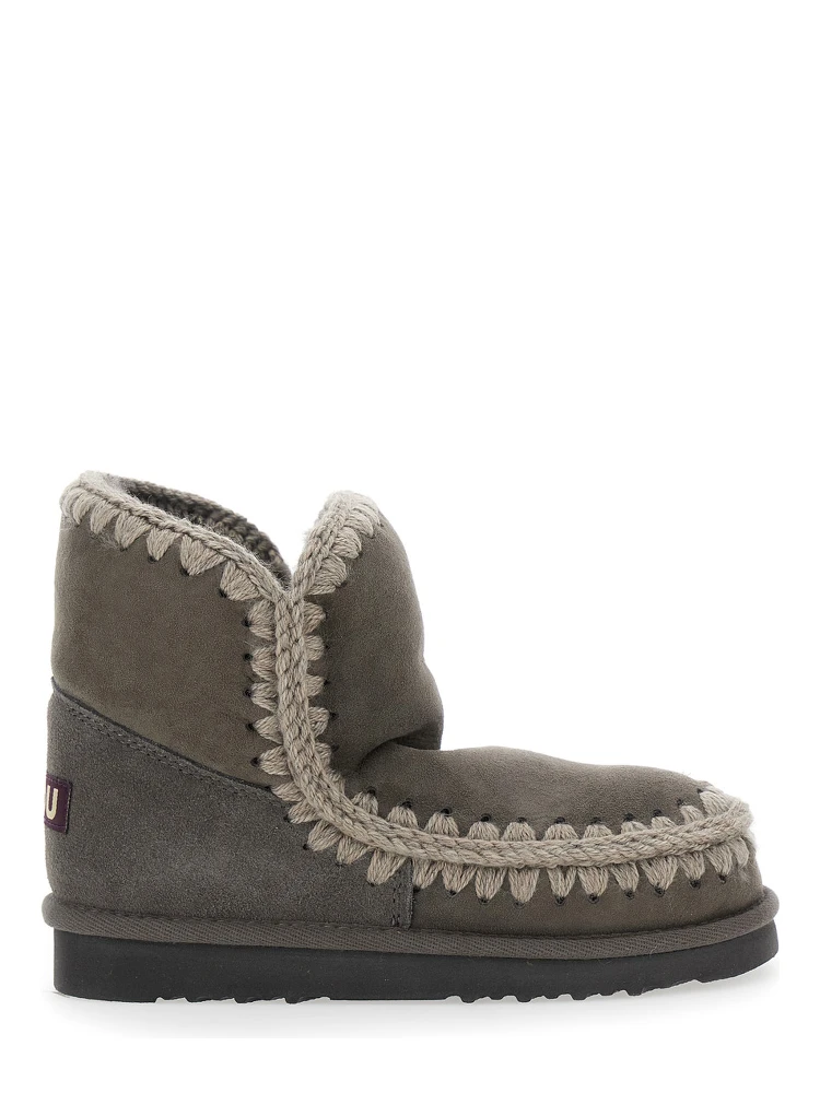 Eskimo Grey Ankle Boots with Crochet Details and Logo Patch on the Rear in Suede Woman