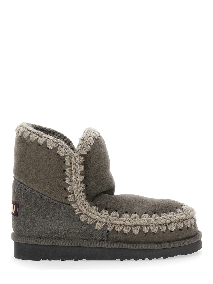 Eskimo Grey Ankle Boots with Crochet Details and Logo Patch on the Rear in Suede Woman