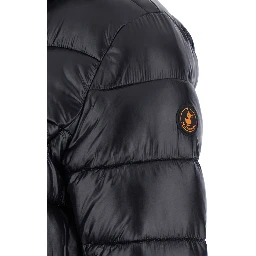 Cosmary Black Down Jacket with Removable Hood and Logo Patch on the Sleeve in Tech Fabric Woman