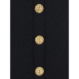 Black Dress with Pointed Collar and Logo Buttons on the Front in Wool Woman