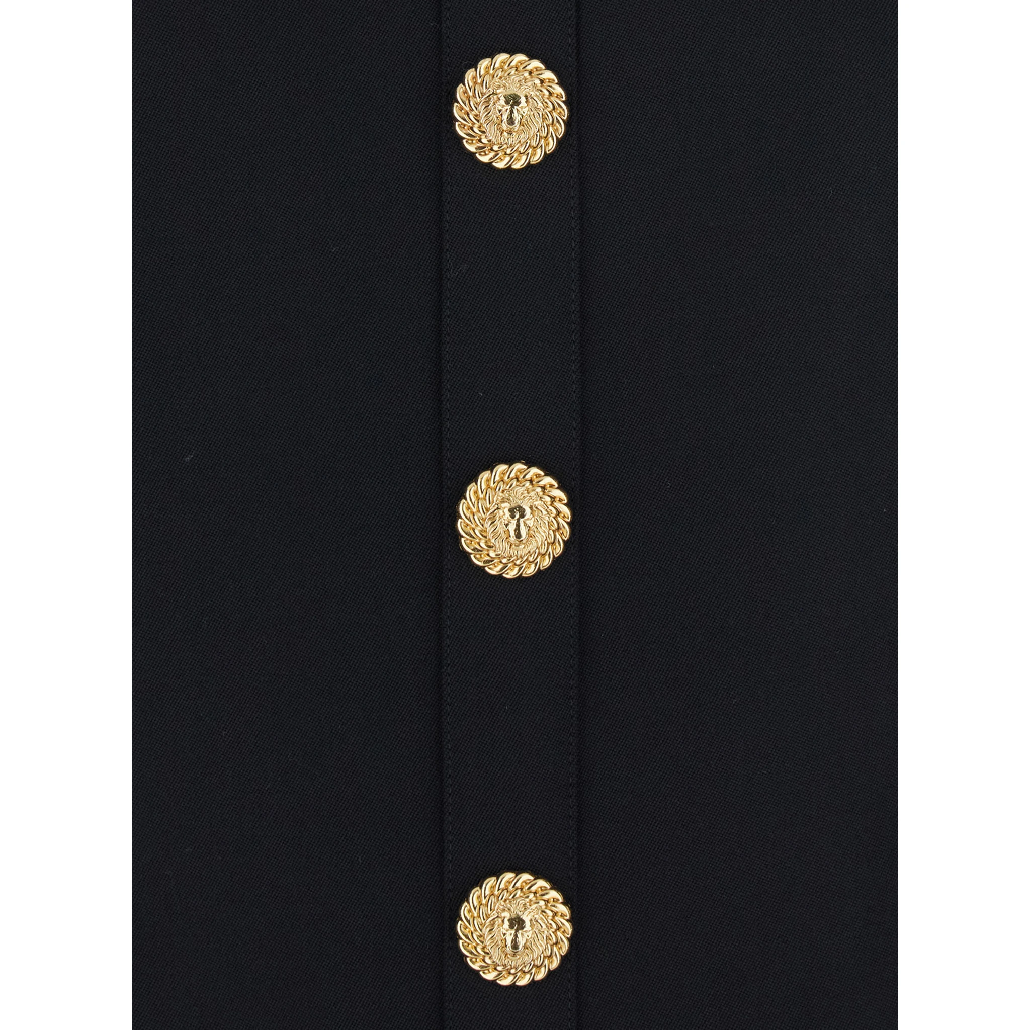 Black Dress with Pointed Collar and Logo Buttons on the Front in Wool Woman