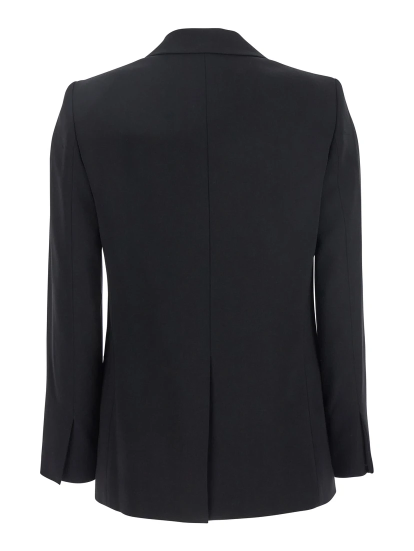 Black Double Breasted Jacket with Shoulder Pads in Tech Fabric Woman