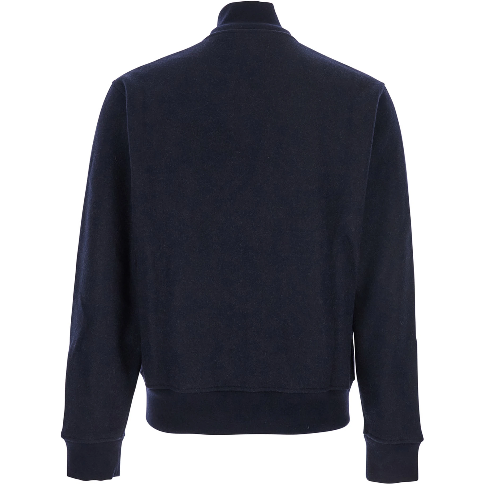 Blue Jacket with High Neck and Logo Patch on the Front in Wool and Cashmere Blend Man