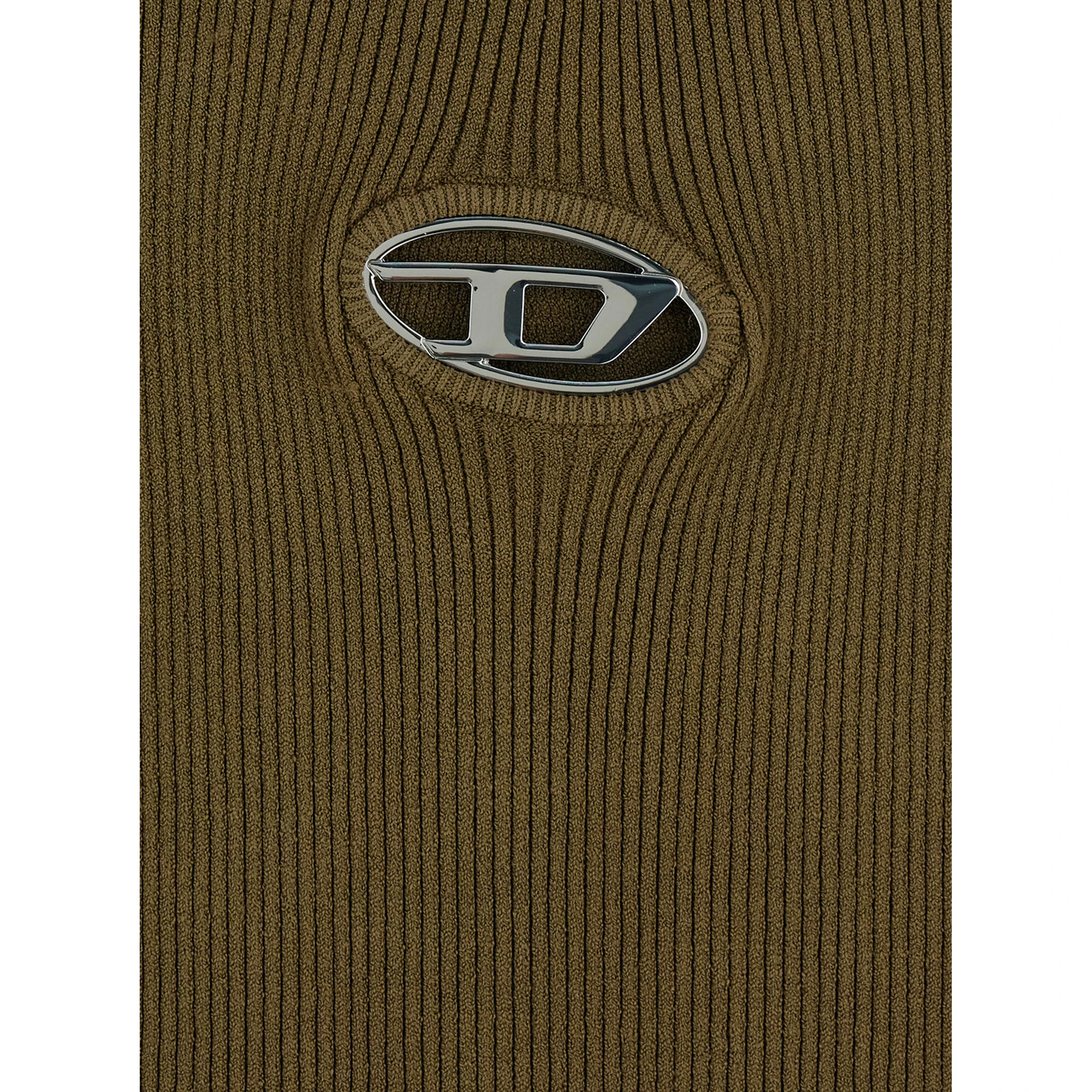 M-Vera Green Mini Dress with Boat Neckline and Cut-Out with Logo on the Front in Viscose Stretch Woman