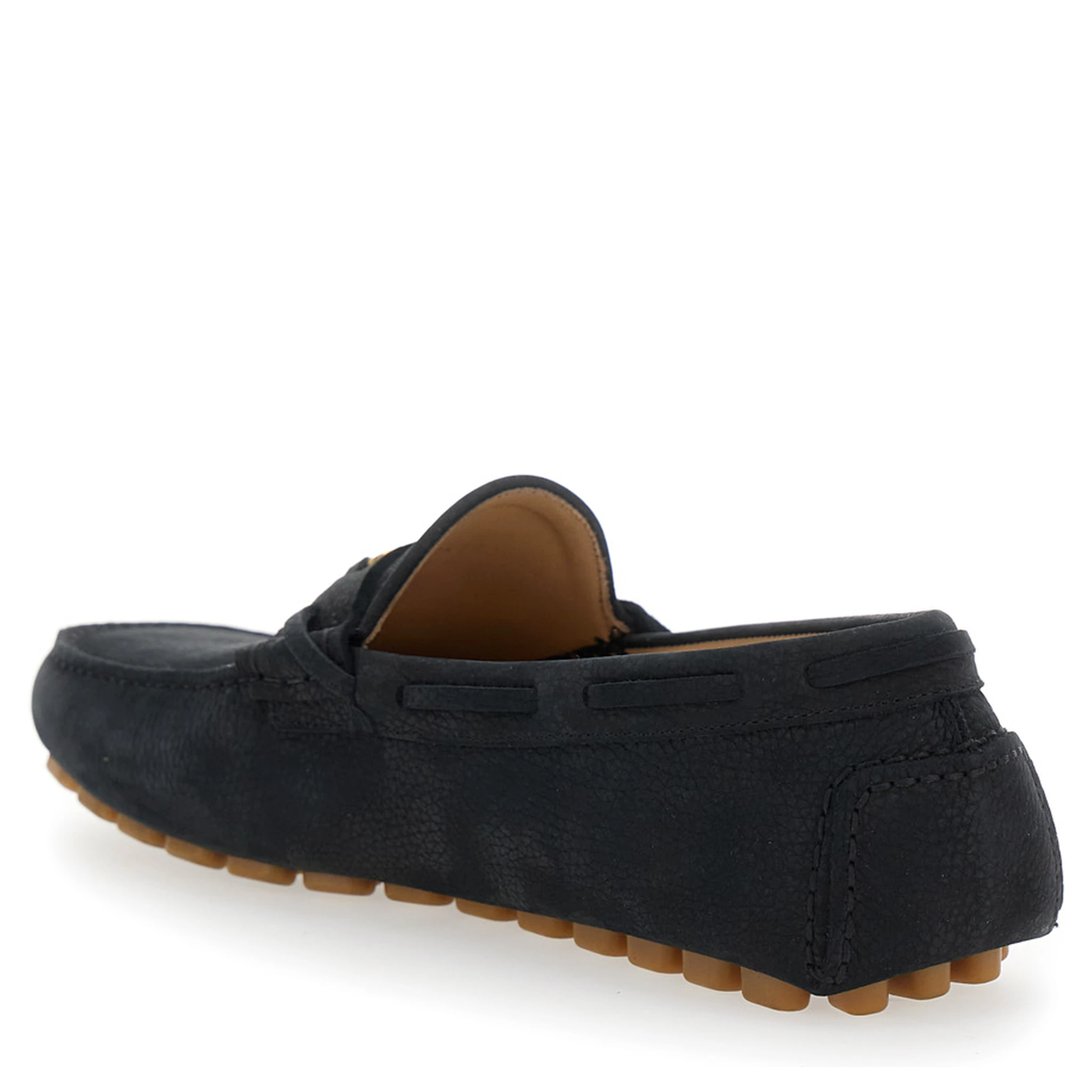 Black Loafers with Round Toe and VLogo Plaque in Suede Man