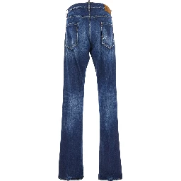 The American Blue Jeans with Logo Patch on the Rear and Faded Effect in Denim Man