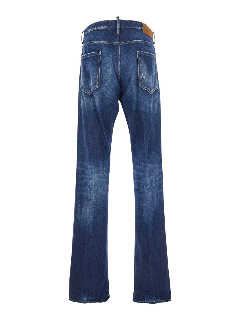 The American Blue Jeans with Logo Patch on the Rear and Faded Effect in Denim Man