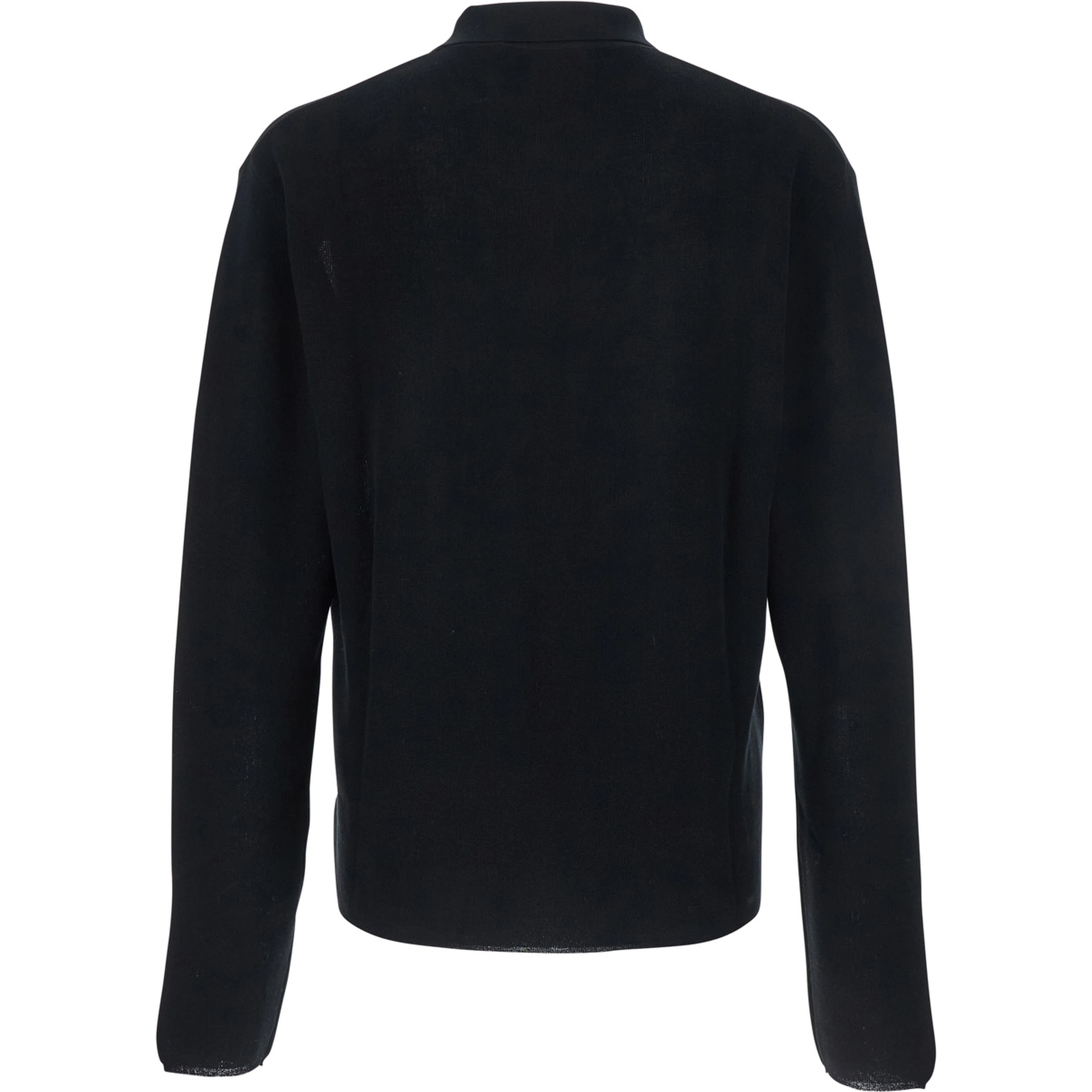 Black Polo Shirt with Tone-on-Tone Logo on Front in Cotton Knit Man