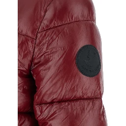 Biddy Bordeaux Down Jacket with Hood and Logo on the Sleeve in Tech Fabric Woman
