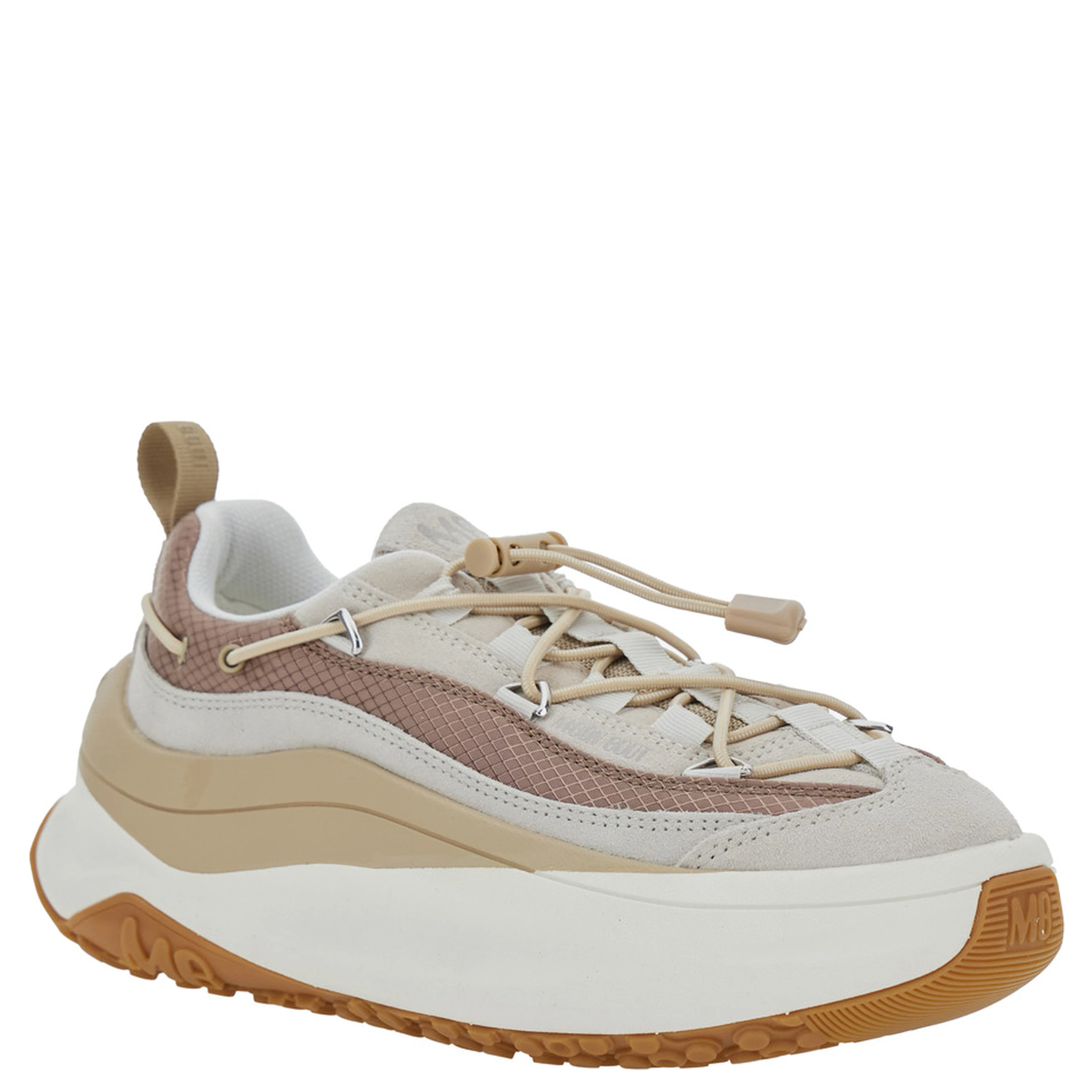 Moon 247 Beige Low Top Sneakers with Logo on the Tongue in Leather and Fabric Blend Woman