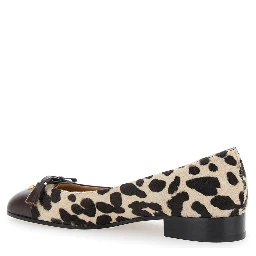 Brown Ballerinas with Vlogo Plaque on Front and Animalier Motif in Leather Woman