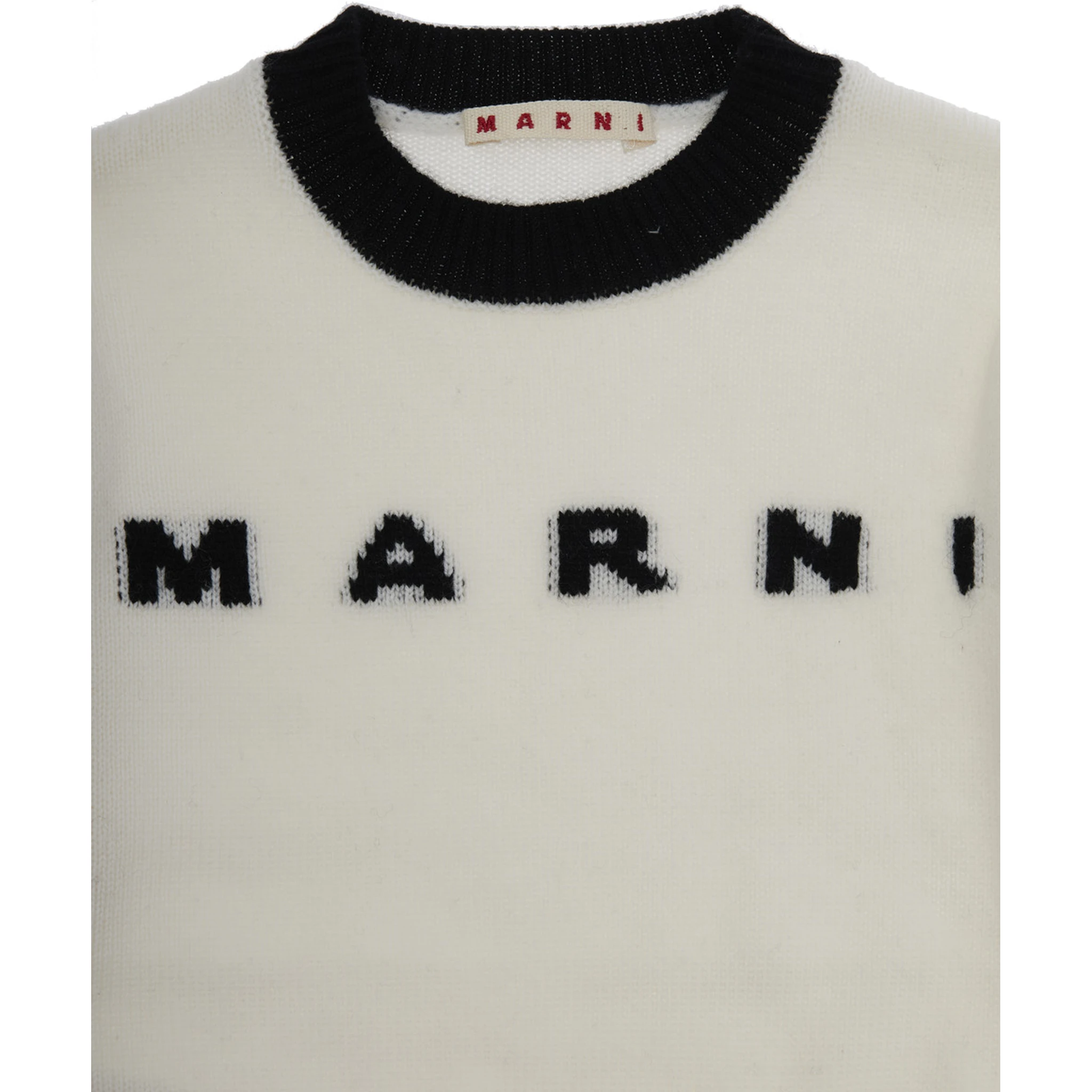 White Crewneck Sweater with Logo Lettering on the Front and Contrasting Trims in Wool and Cashmere Woman