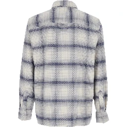 Grey Shirt with Classic Collar and All-Over Check Motif in Cotton Man