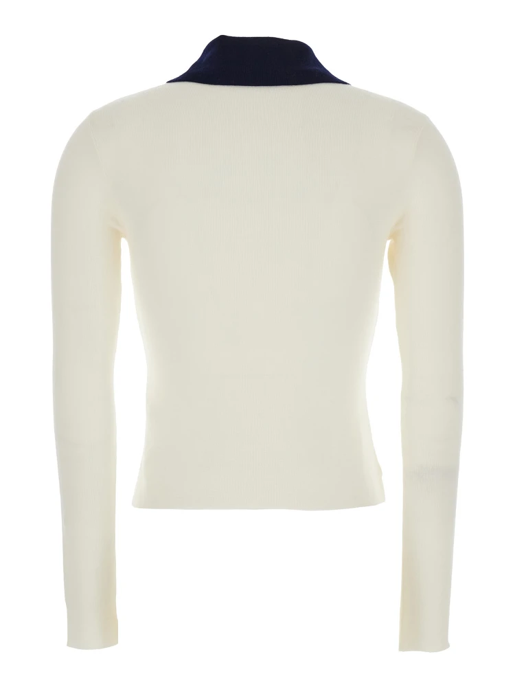 White Cropped Cardigan with Contrasting Collar and Tonal Button Closure in Wool Woman alternative
