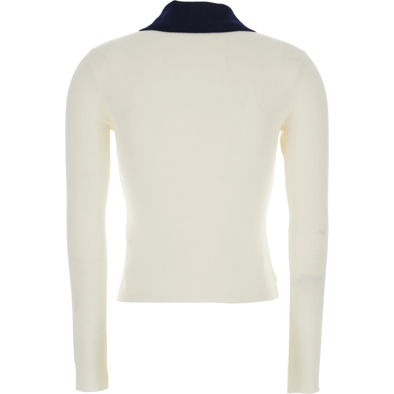 White Cropped Cardigan with Contrasting Collar and Tonal Button Closure in Wool Woman