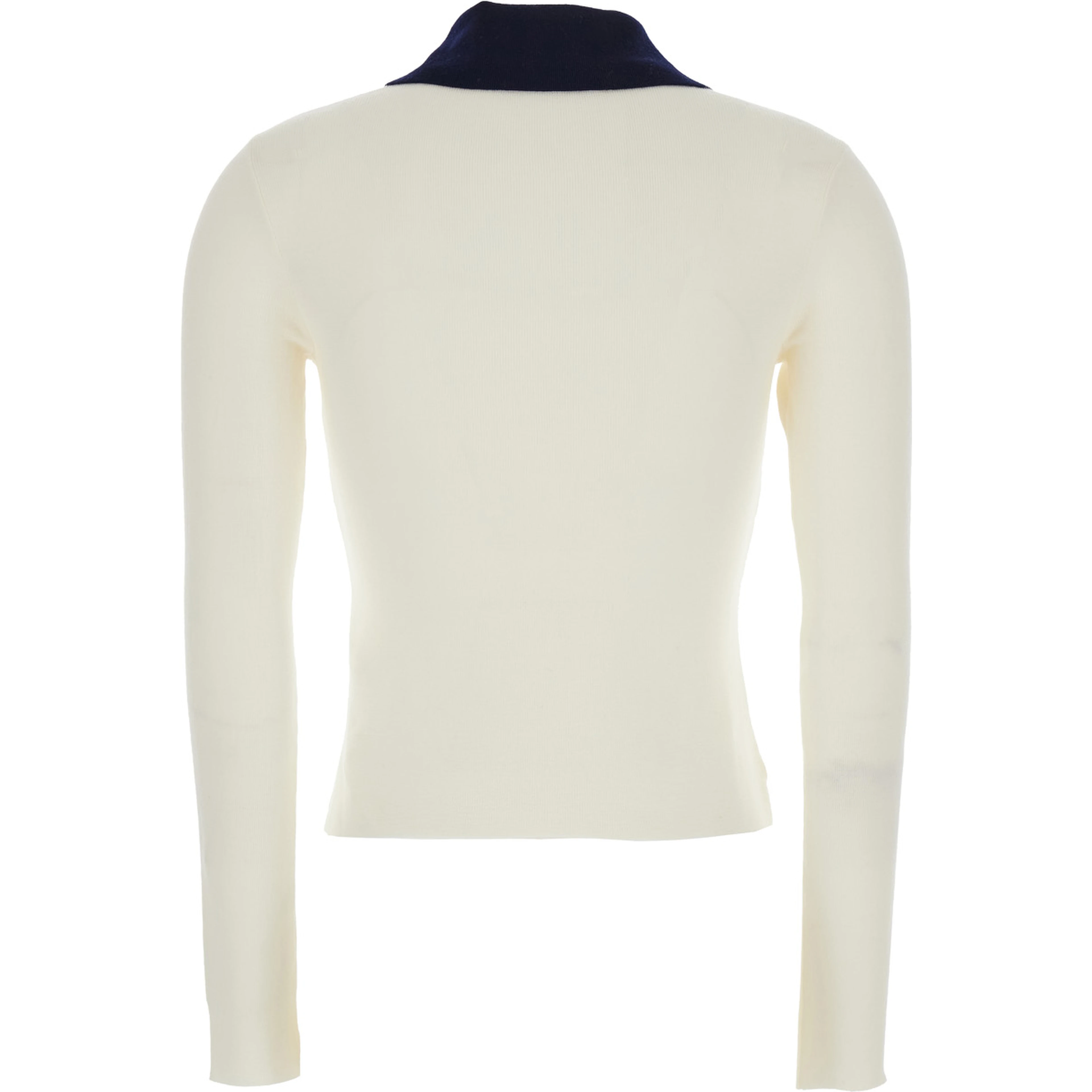 White Cropped Cardigan with Contrasting Collar and Tonal Button Closure in Wool Woman