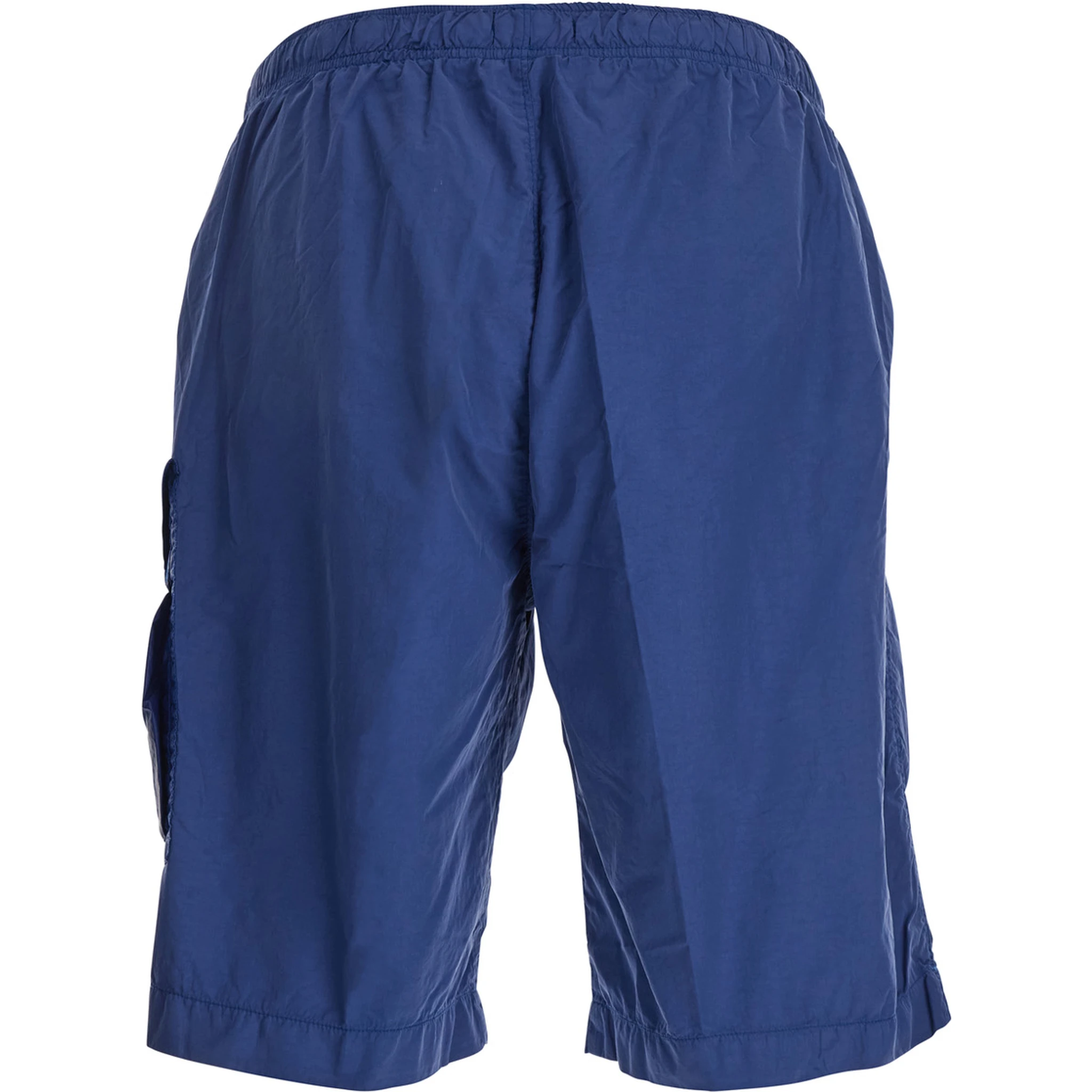 Blue Swim Shorts with Elastic Waist and Logo Plaque on the Side in Tech Fabric Man