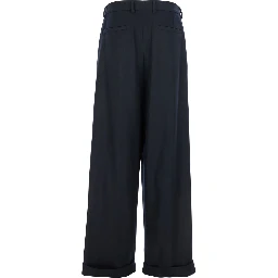 Black Pants with Belt Loops and Cuffed Hem in Wool Man