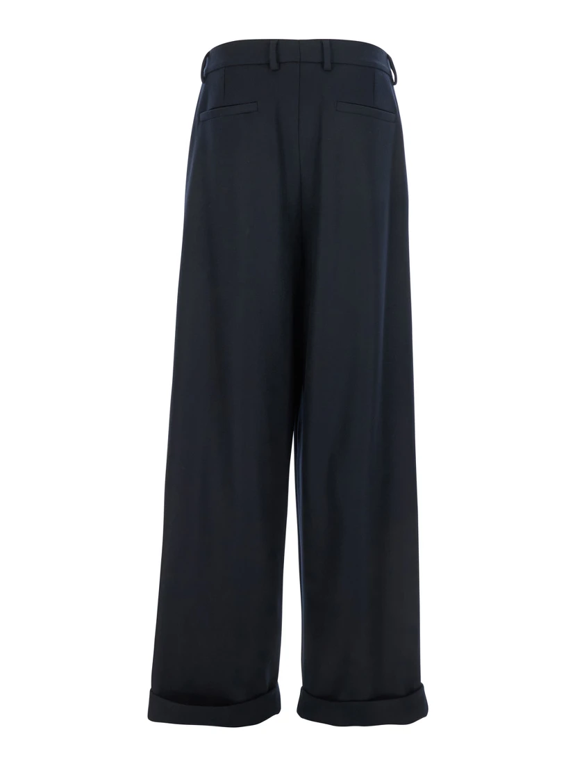 Black Pants with Belt Loops and Cuffed Hem in Wool Man