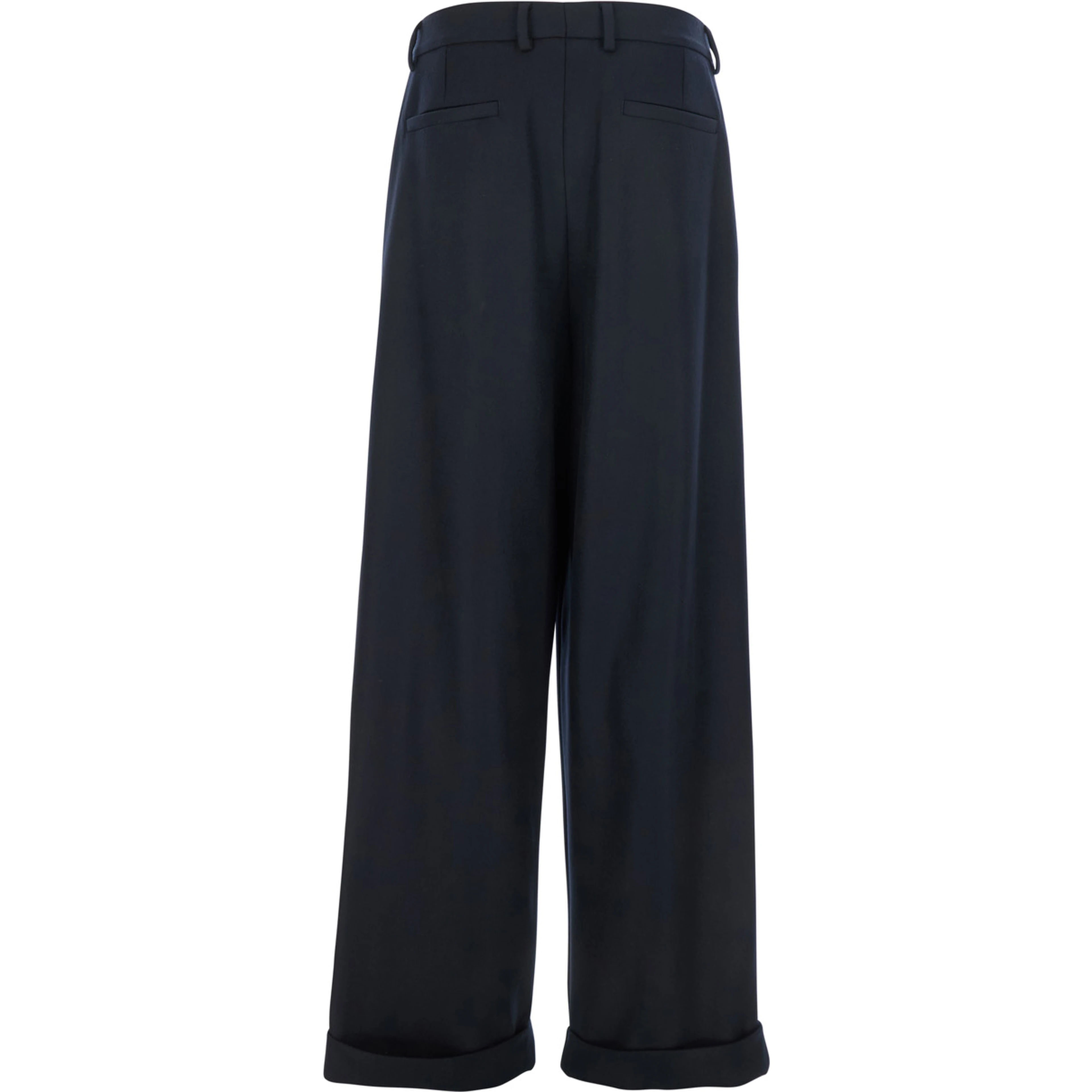 Black Pants with Belt Loops and Cuffed Hem in Wool Man