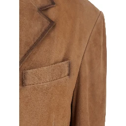 Modena Beige Single-Breasted Jacket with Classic Lapels in Suede Woman