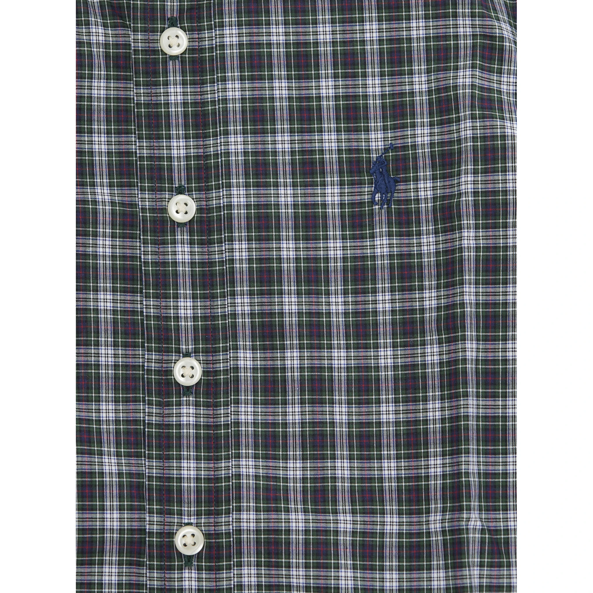 Green Shirt with Pony Embroidery on the Front and All-Over Check Motif in Cotton Boy