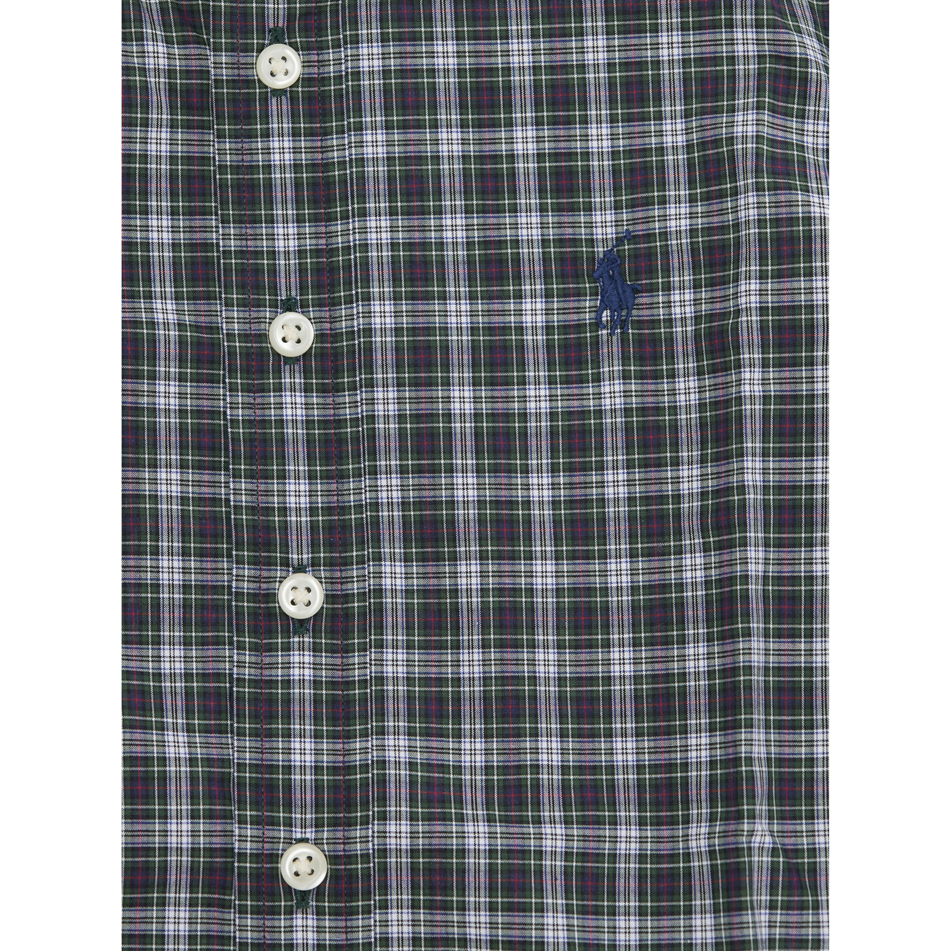 Green Shirt with Pony Embroidery on the Front and All-Over Check Motif in Cotton Boy