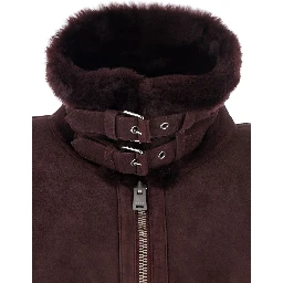 Sano Bordeaux Shearling Jacket with Belt Detail and Fur Trims in Suede Woman