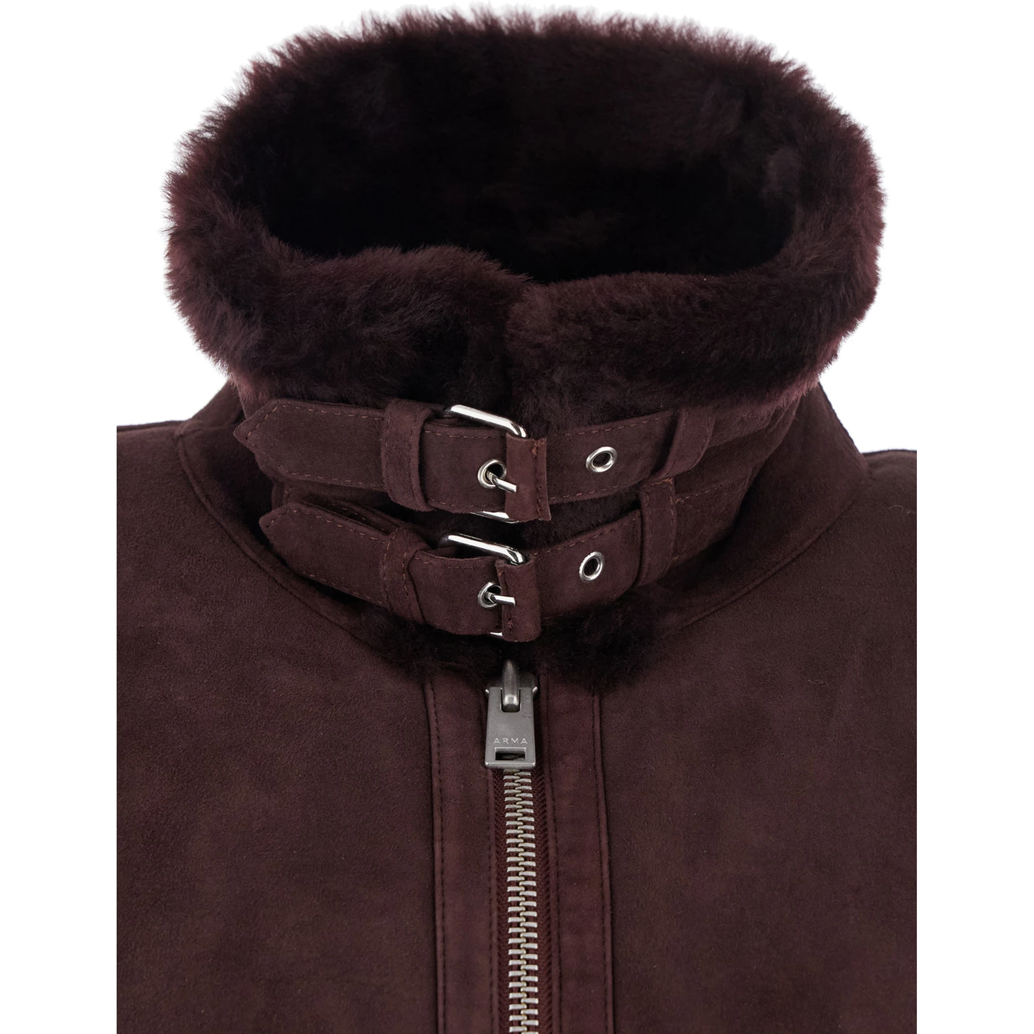 Sano Bordeaux Shearling Jacket with Belt Detail and Fur Trims in Suede Woman