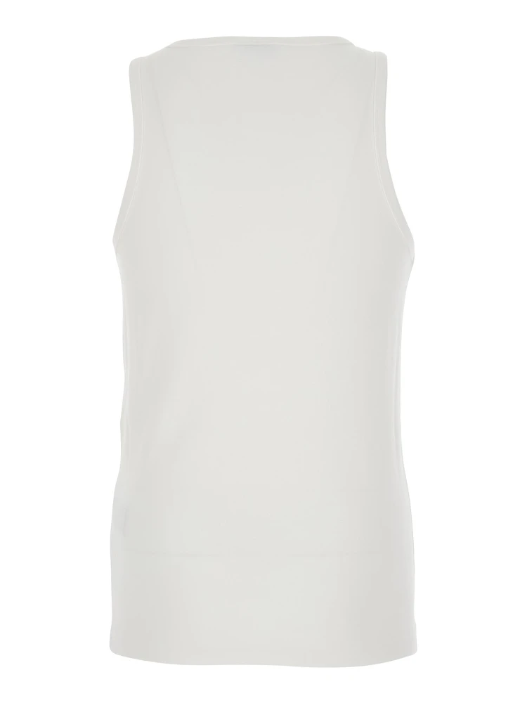 White Sleeveless Top with Round Neck and Logo Embroidery on the Front in Cotton Stretch Man alternative