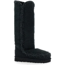 Eskimo Black Boots with Braided Effect and Logo Patch on the Rear in Leather Woman