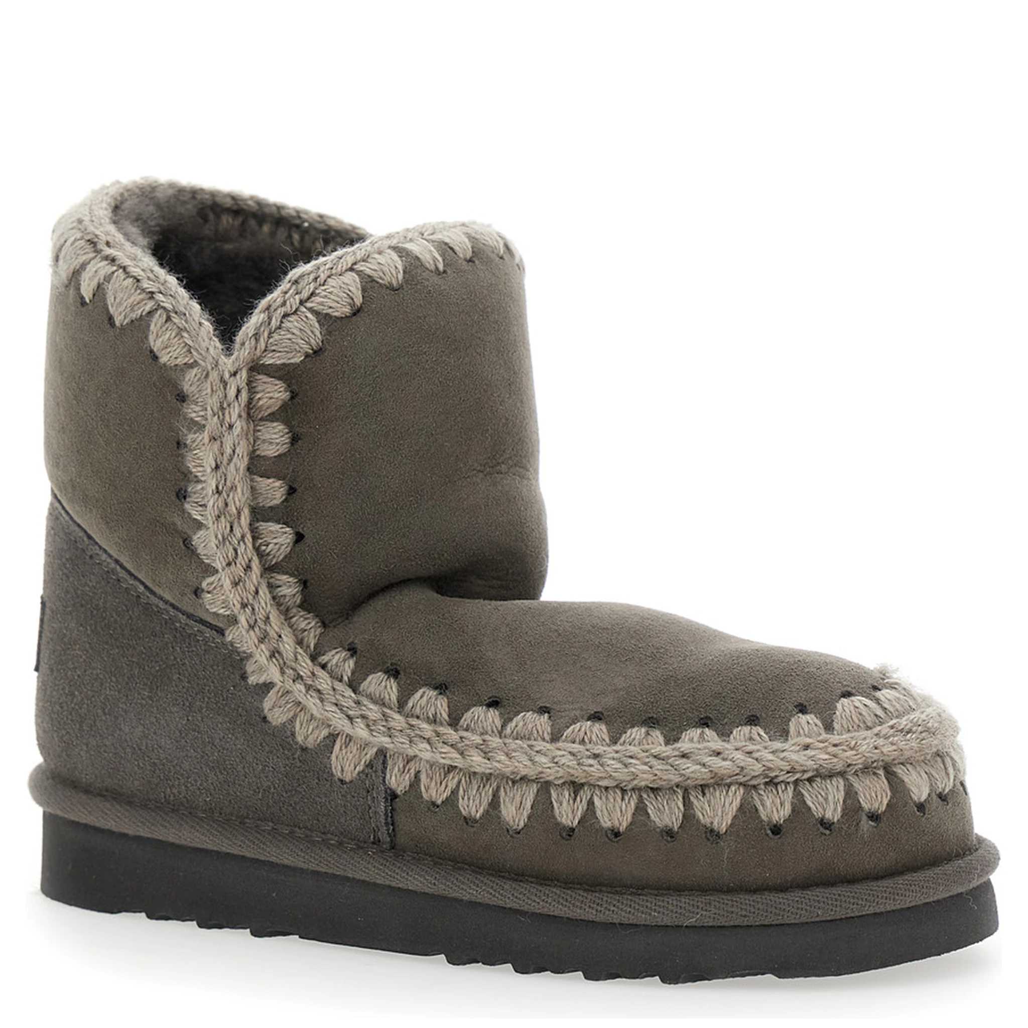 Eskimo Grey Ankle Boots with Crochet Details and Logo Patch on the Rear in Suede Woman