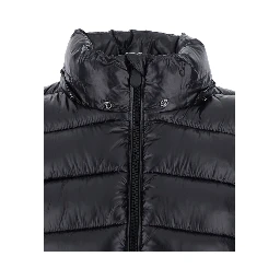 Cosmary Black Down Jacket with Removable Hood and Logo Patch on the Sleeve in Tech Fabric Woman