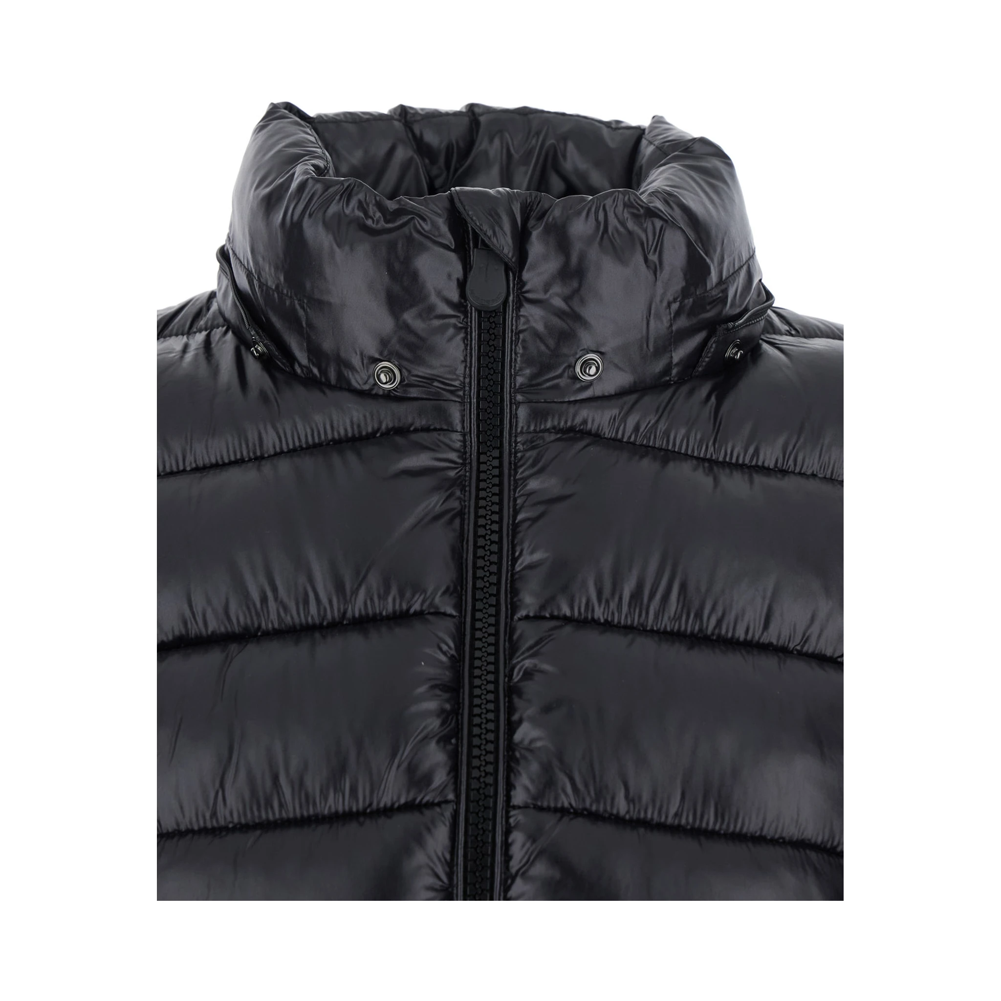 Cosmary Black Down Jacket with Removable Hood and Logo Patch on the Sleeve in Tech Fabric Woman