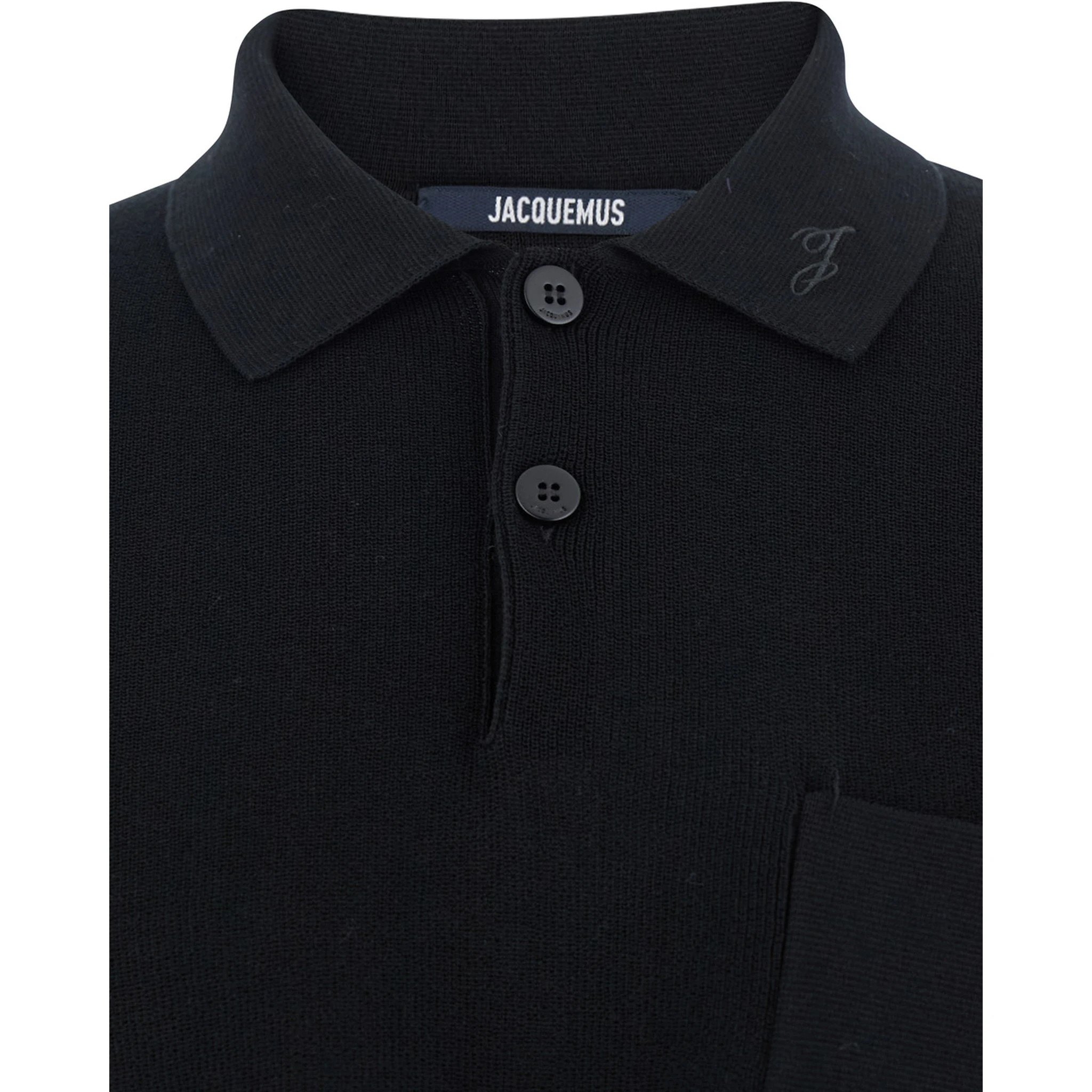 Black Polo Shirt with Tone-on-Tone Logo on Front in Cotton Knit Man