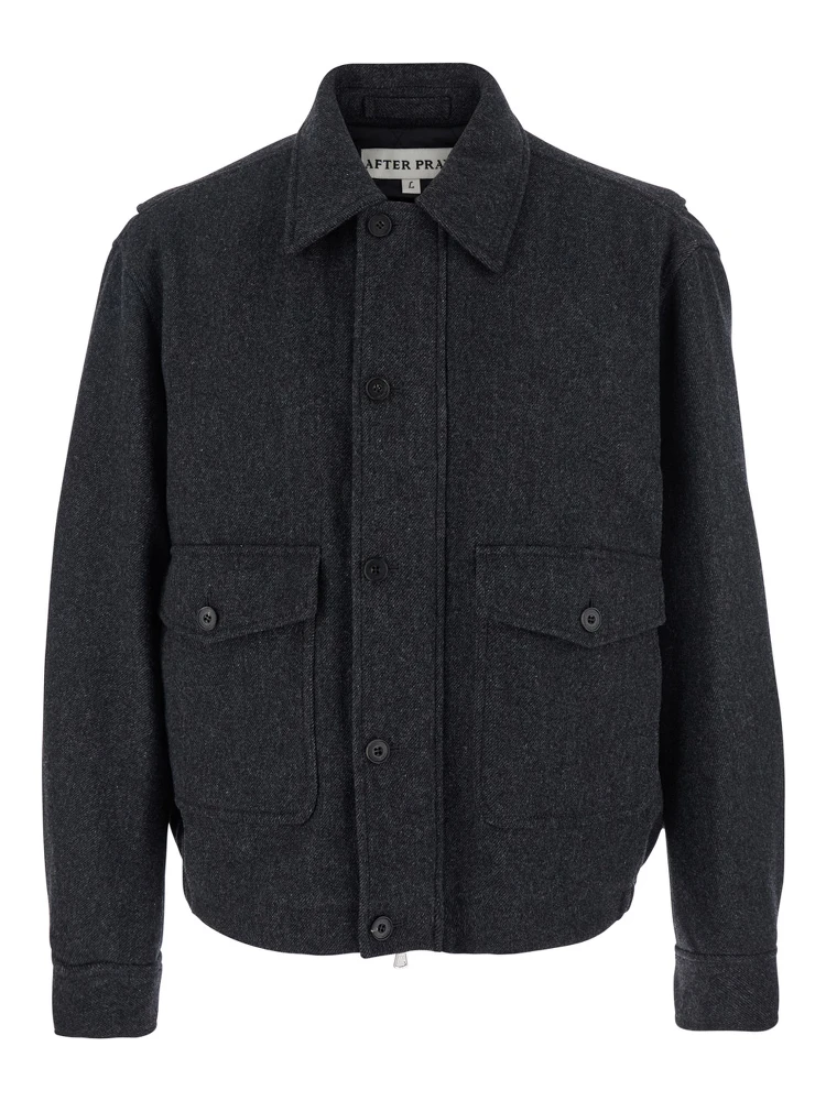 Classic A-2  Grey Jacket with Classic Collar and Front Button and Zip Closure in Wool Blend Stretch Man