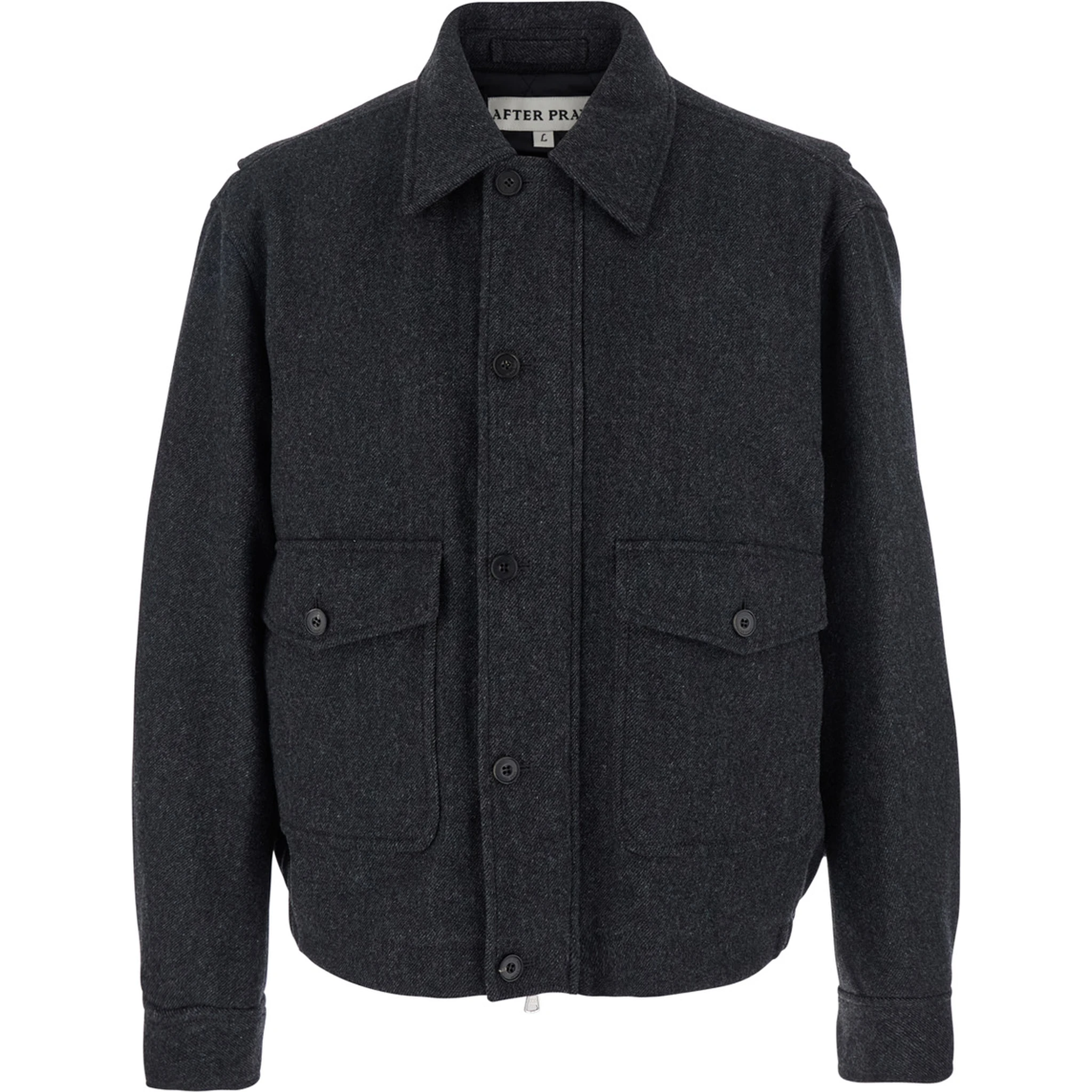 Classic A-2  Grey Jacket with Classic Collar and Front Button and Zip Closure in Wool Blend Stretch Man