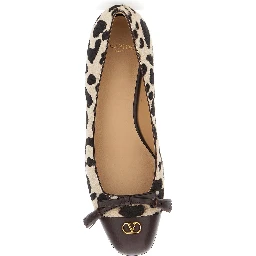 Brown Ballerinas with Vlogo Plaque on Front and Animalier Motif in Leather Woman